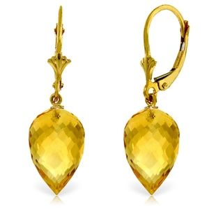 SOLID GOLD POINTY BRIOLETTE DROP CITRINES EARRING